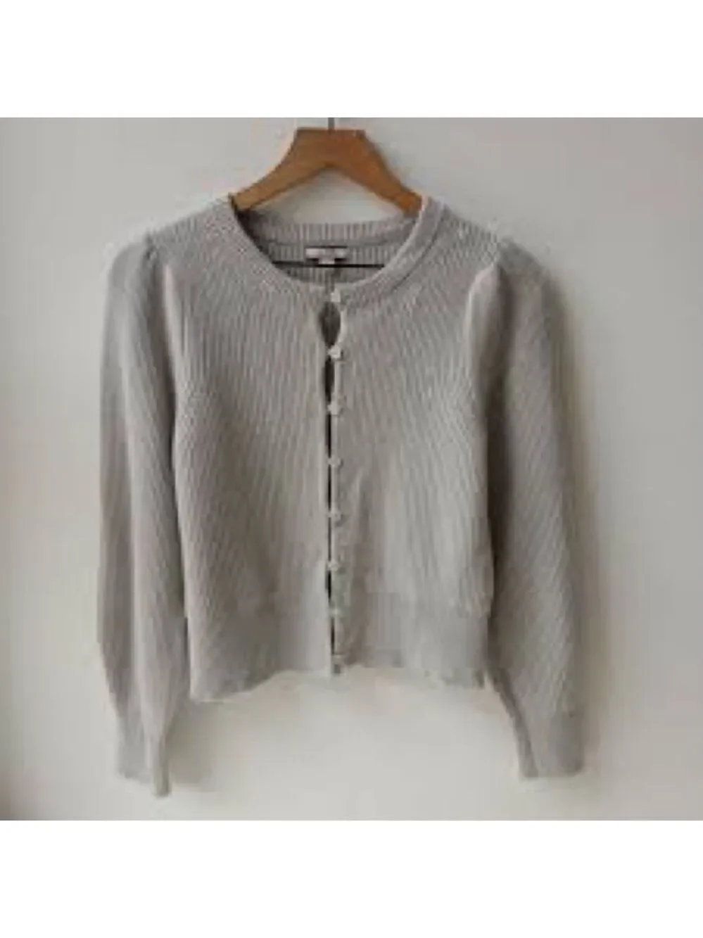 J. Crew Cashmere puff-sleeve cardigan sweater in Gray. Size Small